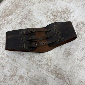 Vintage Motorcycle Kidney Belt Womens Brown Leather Triple Buckle Wings Small